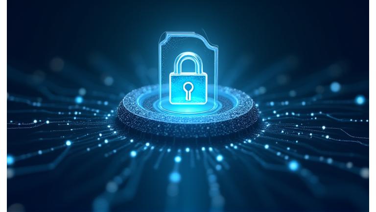 データの安全な保管、暗号化、デジタル資産の保護を示す抽象的なイラスト