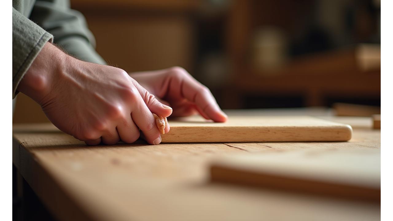 職人の手が丁寧に木材を加工している様子